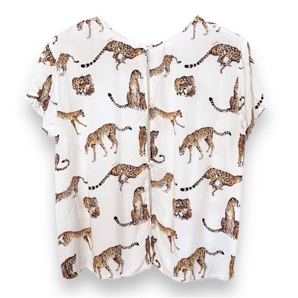 Anthropologie Nach Bijoux Boho Leopard Pattern Linen Blend Top Size L - Picture 5 of 8